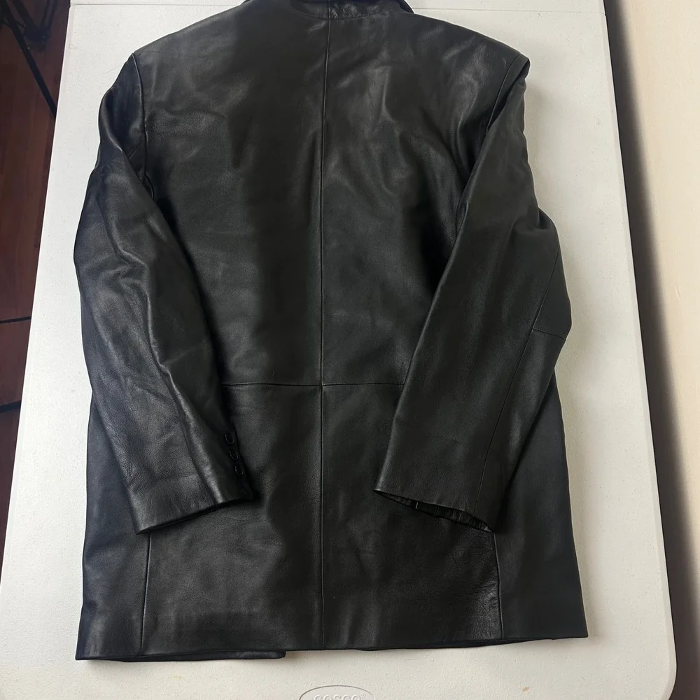 Jones New York Jacket Mens 40R Black Leather Blazer Sport Coat Button Outdoor